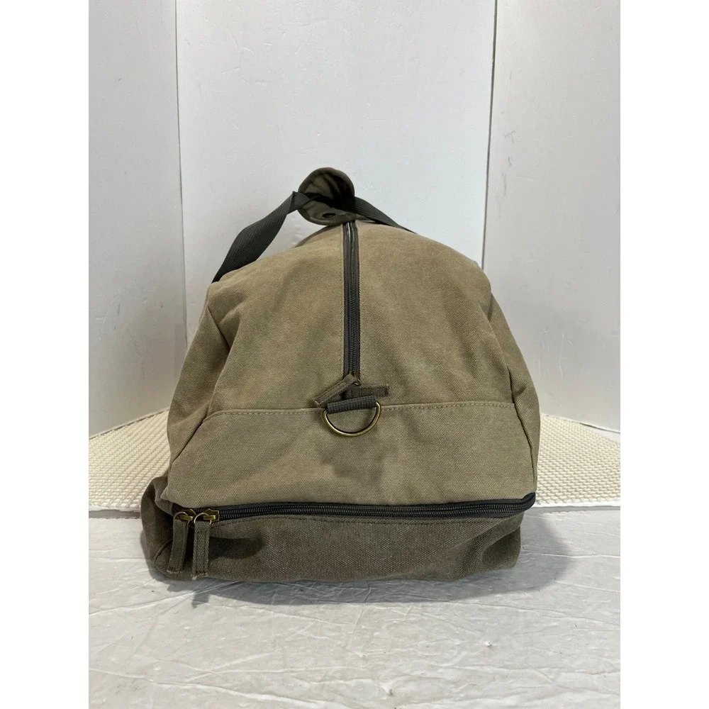 Ducks Unlimited Canvas Duffel Bag Two Tier Travel Weekender Olive Tan